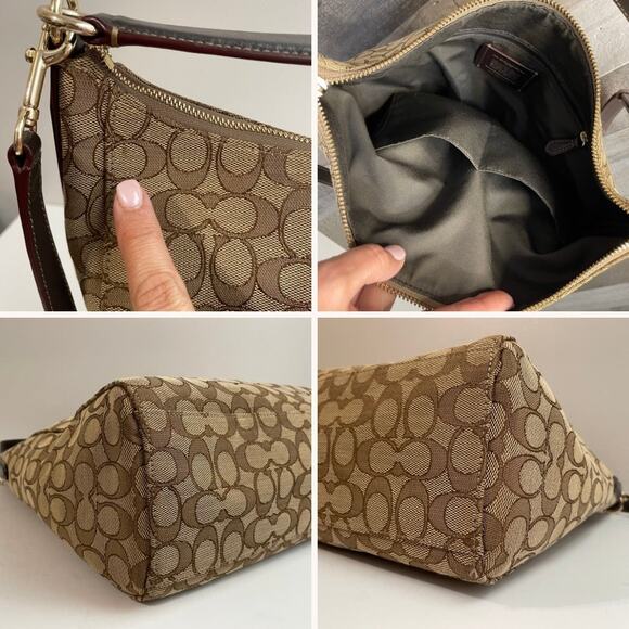 Coach Celeste Khaki & brown Canvas & Leather Convertible Hobo Crossbody F58327 - Picture 9 of 14